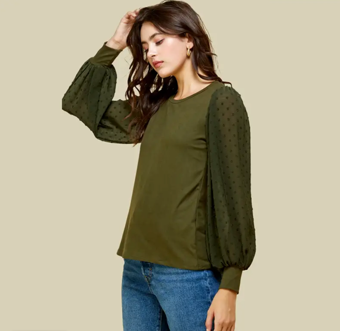 Top with Detailed Swiss Dot Sleeves