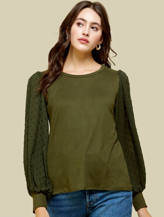 Top with Detailed Swiss Dot Sleeves